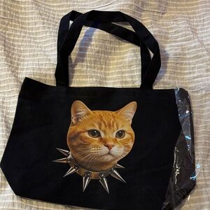 Black Cat Tote Bag with Orange Tabby Print - Unbranded
